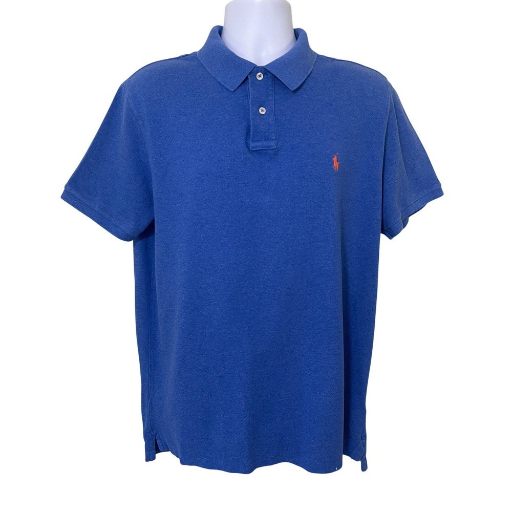 Polo Ralph Lauren Mens Slim Fit Blue Short‎ Sleeve Polo Shirt XL Orange Pony